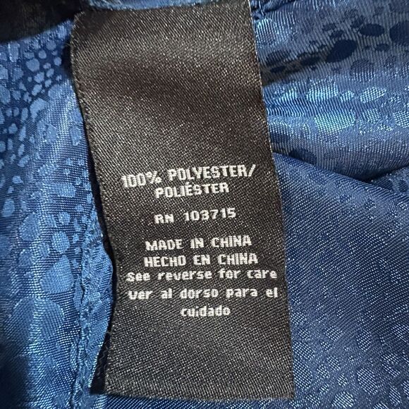 Zac & Rachel Blouse Womens 1X Teal Satin Animal Print Puff Sleeve Boho Chic Top - Picture 8 of 11